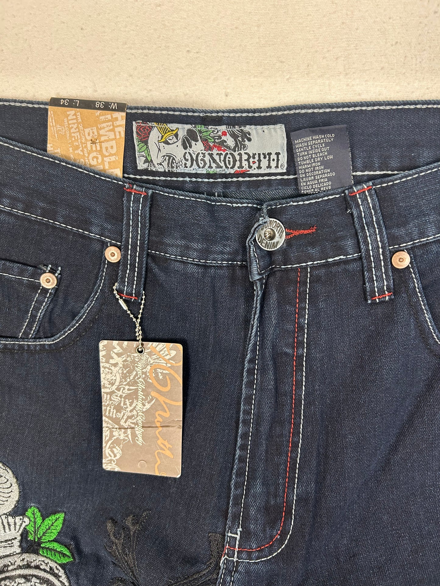 2000's Deadstock Ninety Six North Embroidered Bones Jeans
